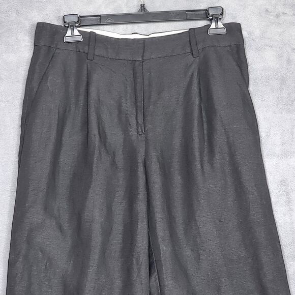 H&M Trouser Pants Wide Leg Linen Blend Size 6 Black - Picture 3 of 9